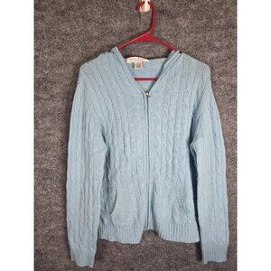 Collection Fifty Nine Sweater Womens XL Blue Cashmere Cable Knit Zip Hoodie